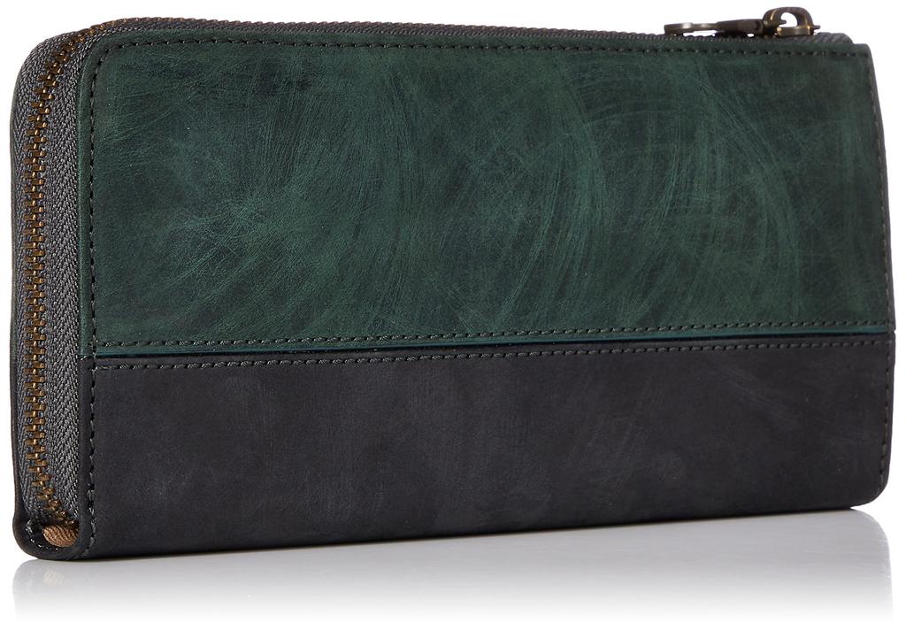 Hamnett Domestic tanned leather Hand scratch pattern L zipper long bundle Green [Catherine London] SCRUB" (vegetable tanned) 490-50602