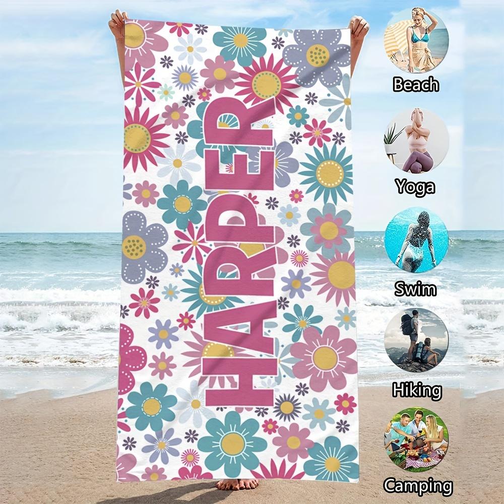 Personalized Flowers Beach Towel Custom Name/Logo Oversized Microfiber Towel Summer Party Gift for Beach Swimming Bath Sports