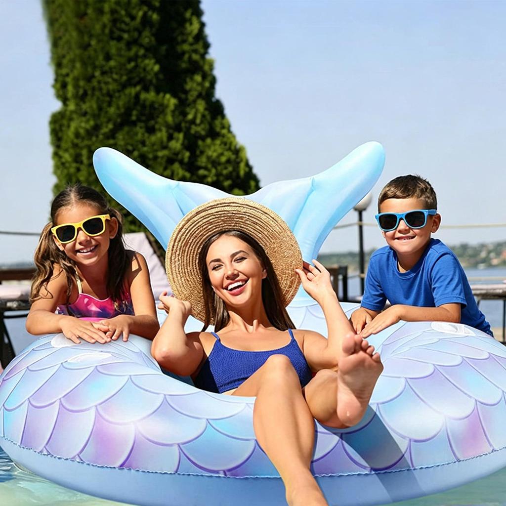 Inflatable Mermaid Tail Pool Chair Portable Float with Cup Holder & Backrest for Kids Adults Beach Lake River Party Summer