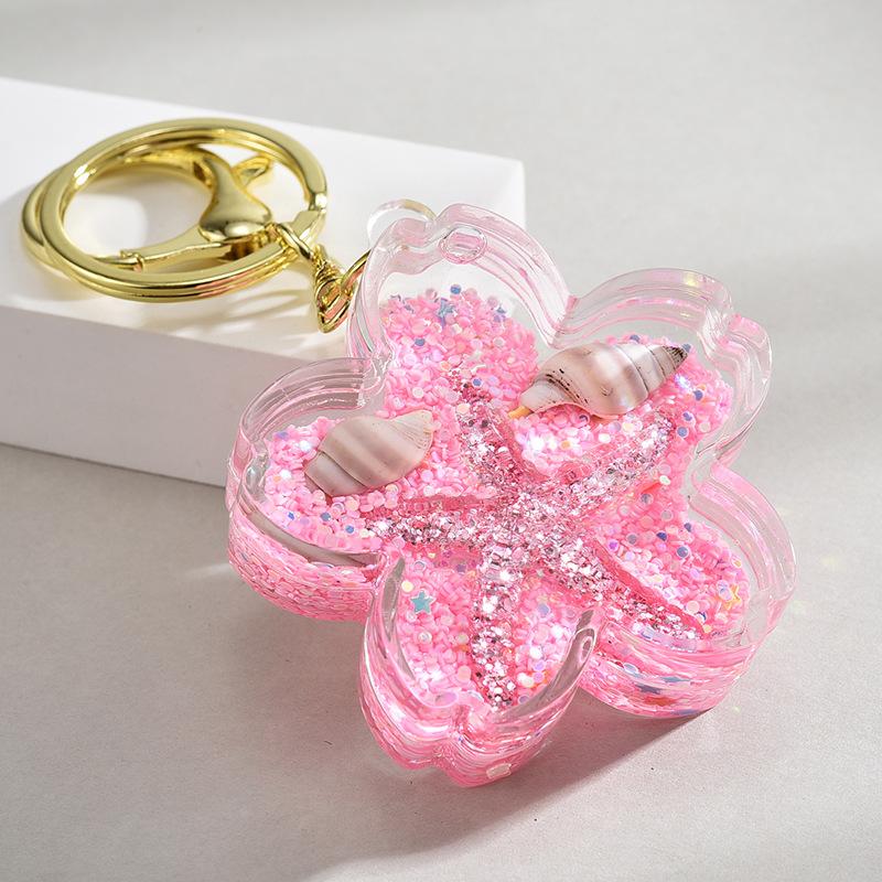 

Креативный мультяшный брелок с ракушкой сакуры и плавающим жидким наполнением, подвеска для сумки, милый брелок с зыбучим песком, подарок розовый