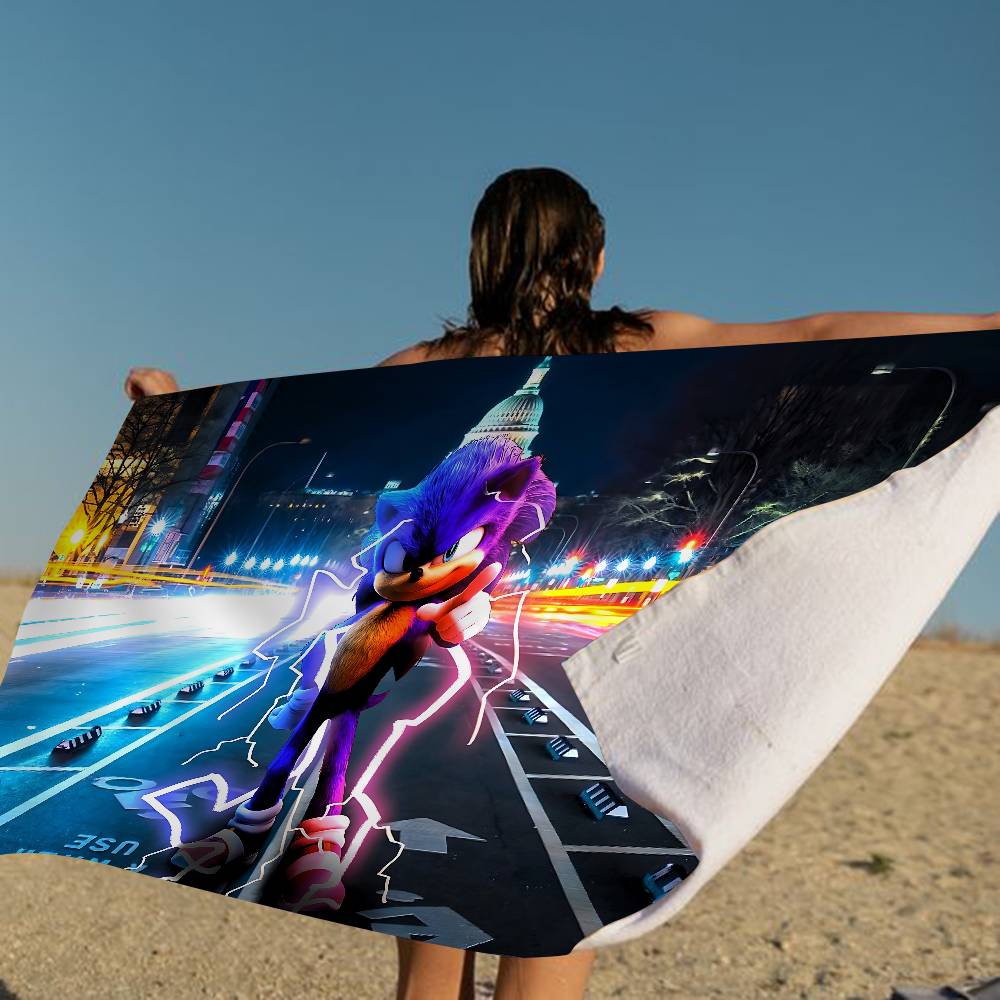 Blue Cartoon Anime Classic Character Hit Movie Sonic Microfiber Printed Beach Towel Mountain Climbing Yoga Beach Swimming