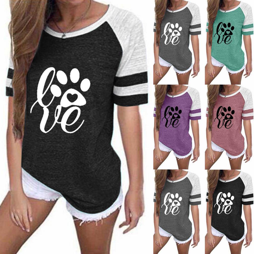 Women Plus Size Printing Stripe Round Neck Short Sleeve Casual Blouse T-shirt