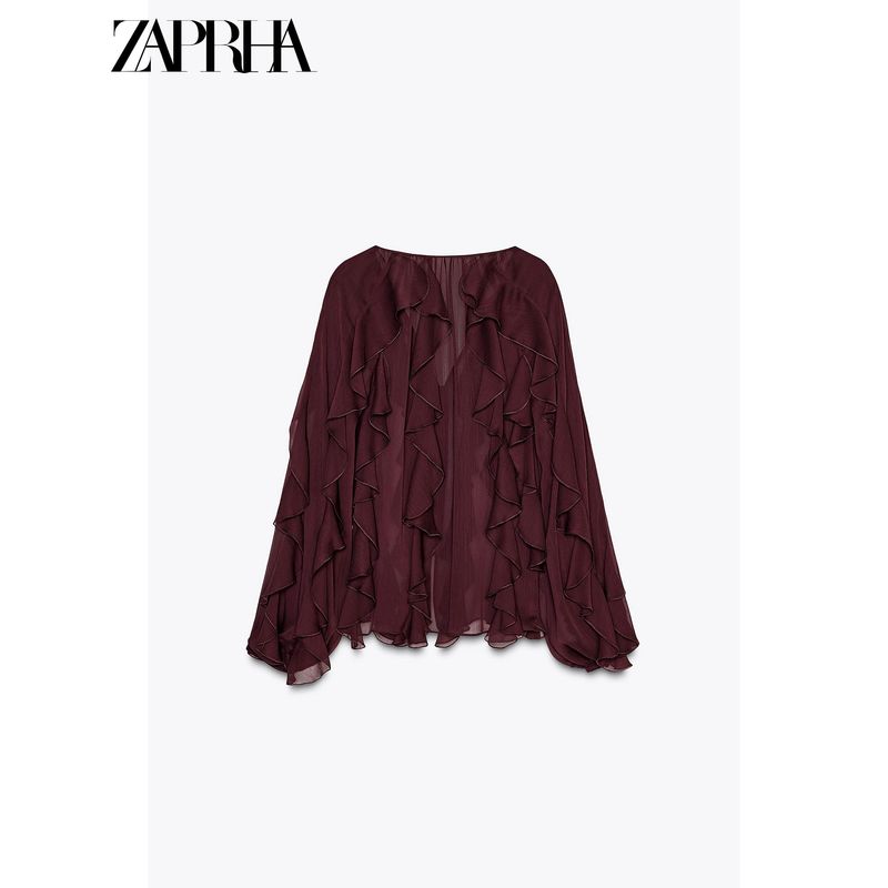 Zaprha 2025 New Arrival Loose Laminated Decoration Fashion V-neck Long Sleeve Shirt Female Loose Feeling 4786063