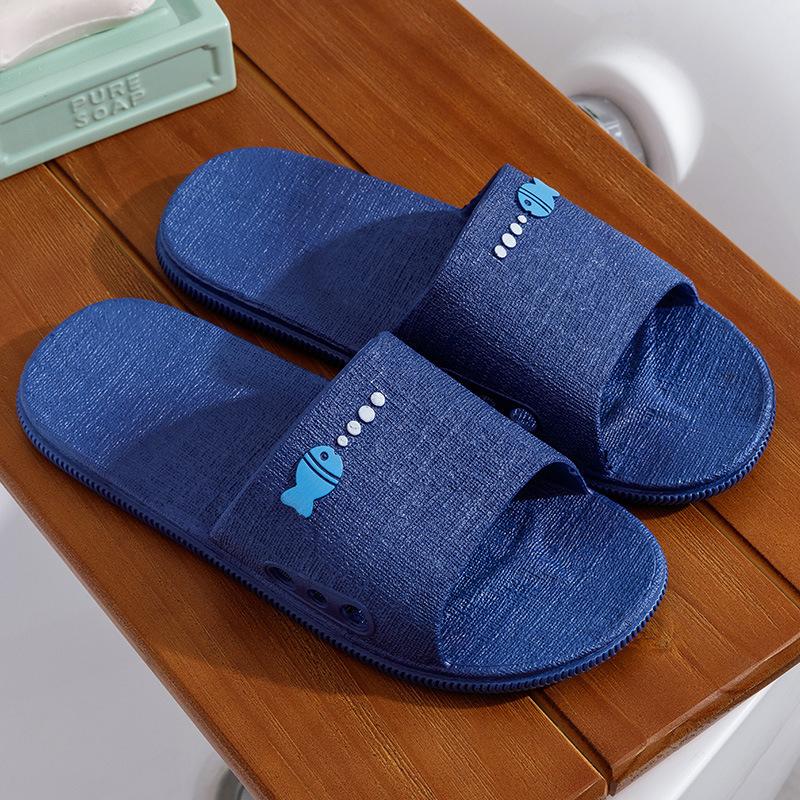Small Fish Decorated Men's Household Slippers, Non Slip Soft Soled Summer Slippers