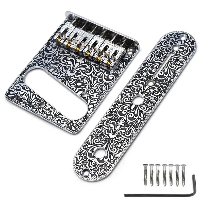 Professional 6 String Saddles Bridge Plate Electric Guitar Bridge Control Panel with Carving Decorative Pattern