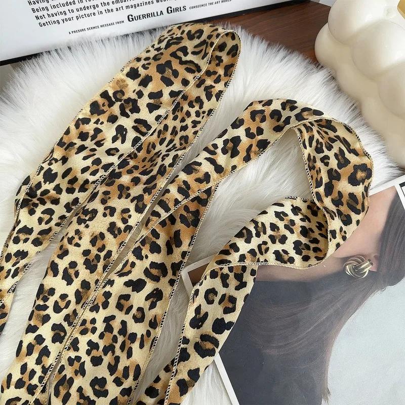 Leopard Small Long Silk Scarf Belts for Women Chiffon Strap Winter Warm Windproof Y2k Irregular Scarf Waste World Punk Party