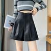 Women's Fall Winter High Waisted A-Line Pear Shape Petite Casual Outer Wear PU Leather Shorts Black Mini Shorts Versatile Slim Fit Hot Pants