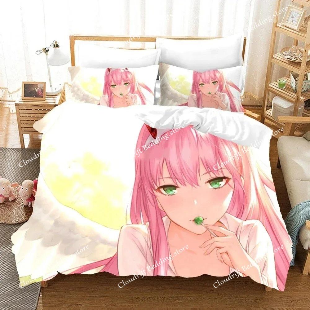 Anime Darling In The Franxx 02 Zero Two Duvet Cover Bedding Set Double Twin Full Queen King Adult Kids Bedclothes Quilt Cover