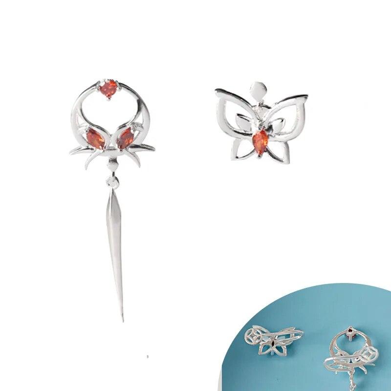 Boucles d'oreilles Cosplay, dessin animé Tian Guan Ci Fu Hua Cheng Xie Lian, pendentif papillon, pompon asymétrique, accessoires