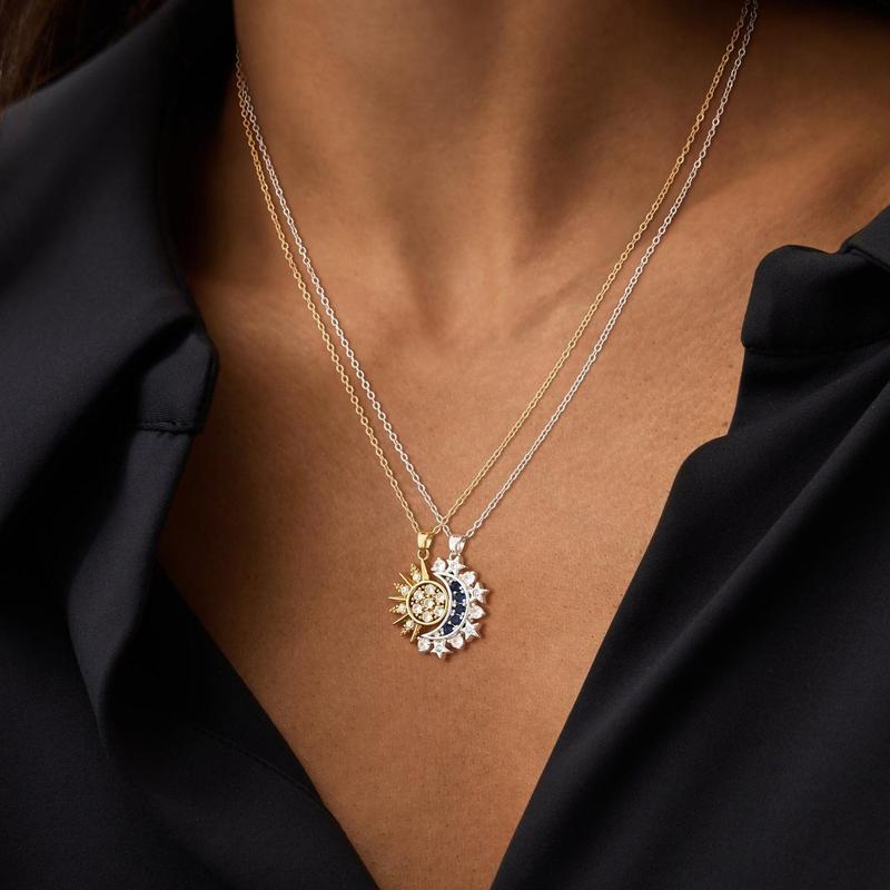 Coppia Sole e Luna Semplice Micro-incrostato Magnetico Impilabile Moda Regalo Collana Ciondolo