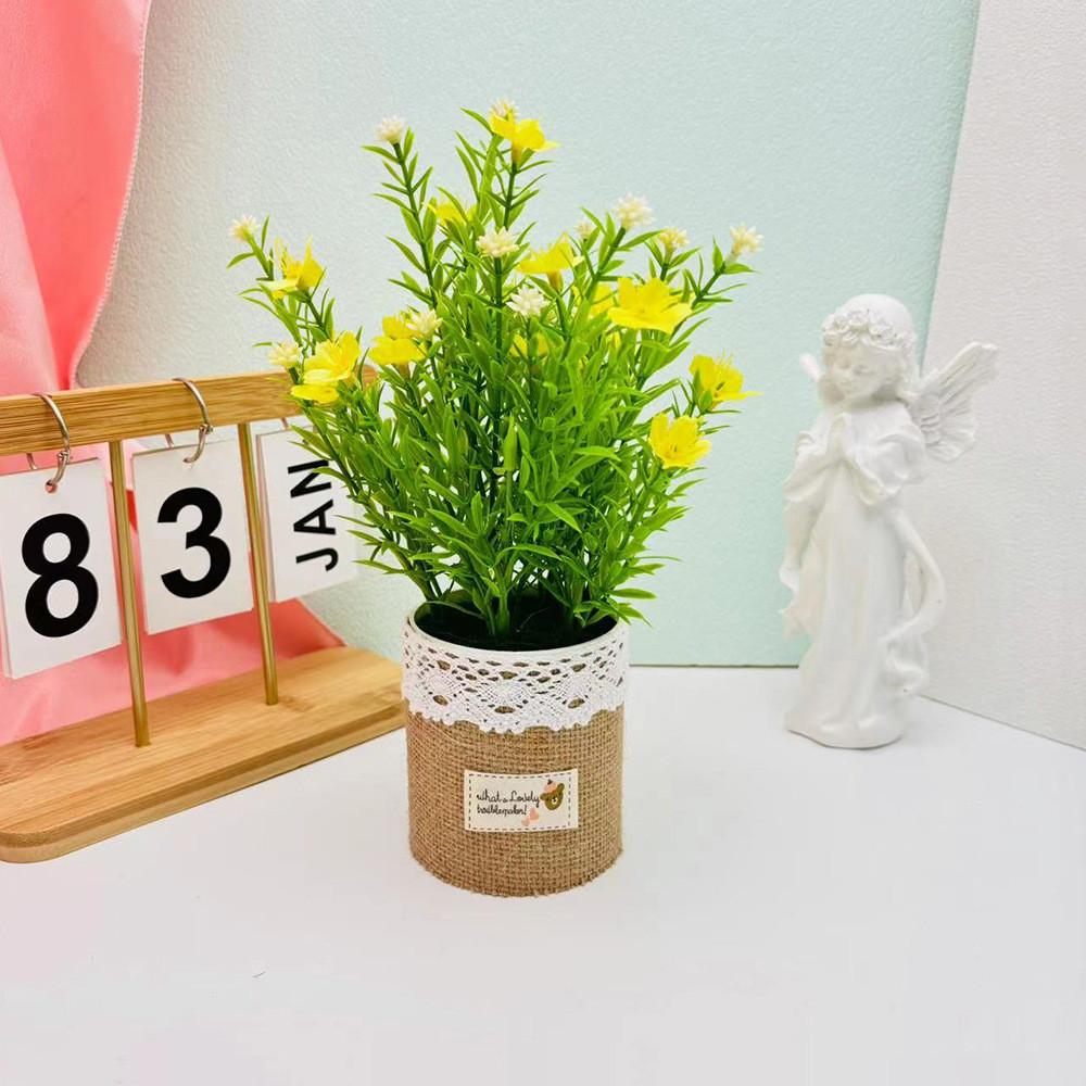 Potted Bellis Perennis Plant Linen Flower Pot For Hotel Dining Room Decoration