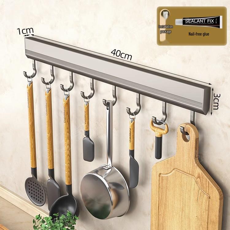 Space-Saving Kitchen Wall Rack: Punch-Free Aluminum Multi-Function Storage Hooks