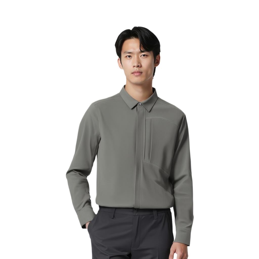 Anta Champion All-Weather Series Solid Color Single-Breasted Breathable Long Sleeve Shirt Men shirts Deep-Green 152430111-1