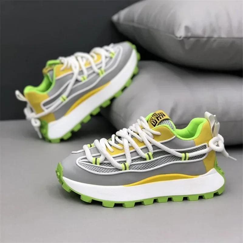 Pánské robustní tenisky síťovaná prodyšná obuv pro volný čas Návrhář bot na platformě běžecké boty pro muže Zvýšená sportovní obuv Tenis Masculino