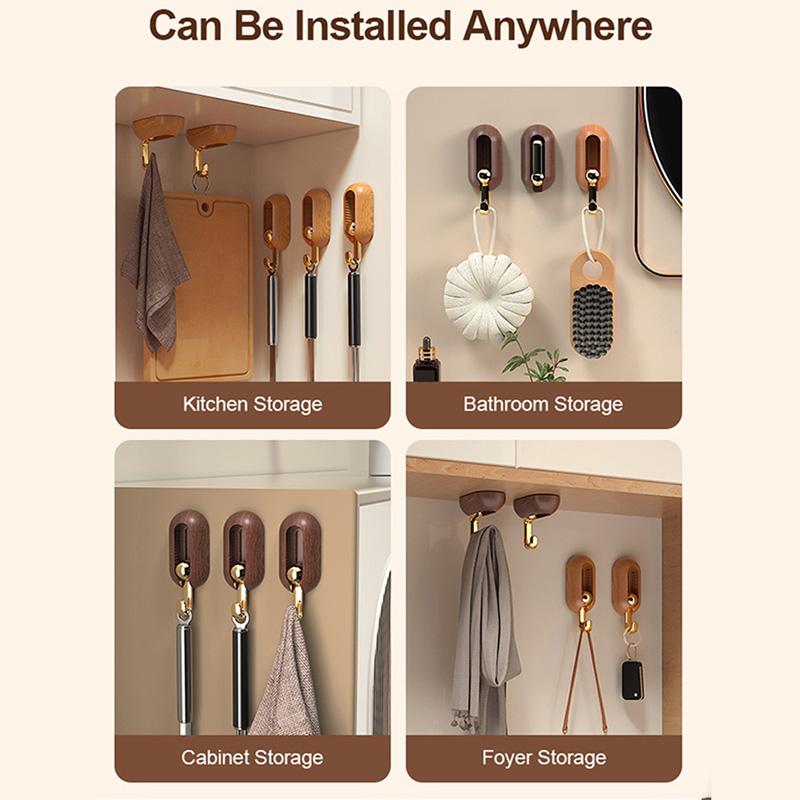 4PCS Self Adhesive 360° Rotating Wall Hook Strong Without Drilling Coat Bag Bathroom Door Kitchen Towel Hanger Hooks Home Storage
