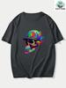 Unisexs 100 Cotton Tshirt With Neon Rainbow Skull Baseball Cap Design Casual Everyday Street Style Shortsleeved Top