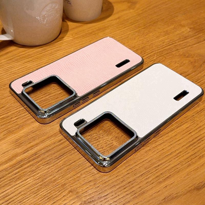 

For Xiaomi 15 Case Lizard Textured PU+PC Phone Back Cover Electroplating Khaki