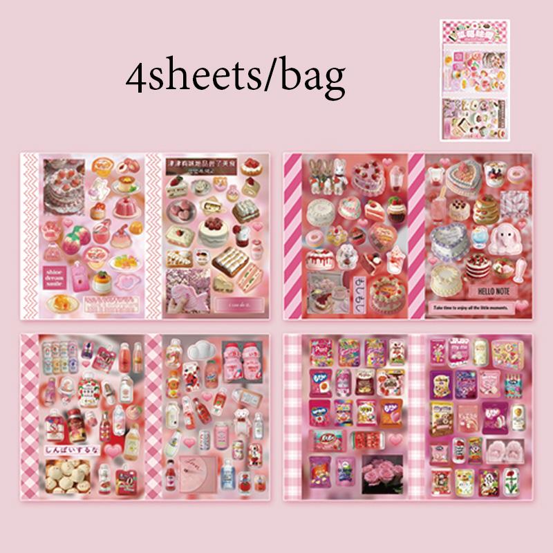 4sheets/bag Sticker Pack Korean Kawaii Food Stickers Scrapbooking Stationery DIY Handbook For Phone Case Notebook Decoration