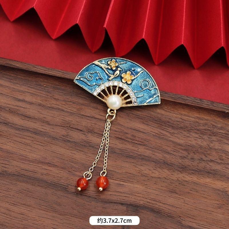 

Брошь в стиле ретро в китайском стиле, элегантная брошь в виде цветка с жемчугом и бахромой, ципао, ханфу, аксессуары для женщин