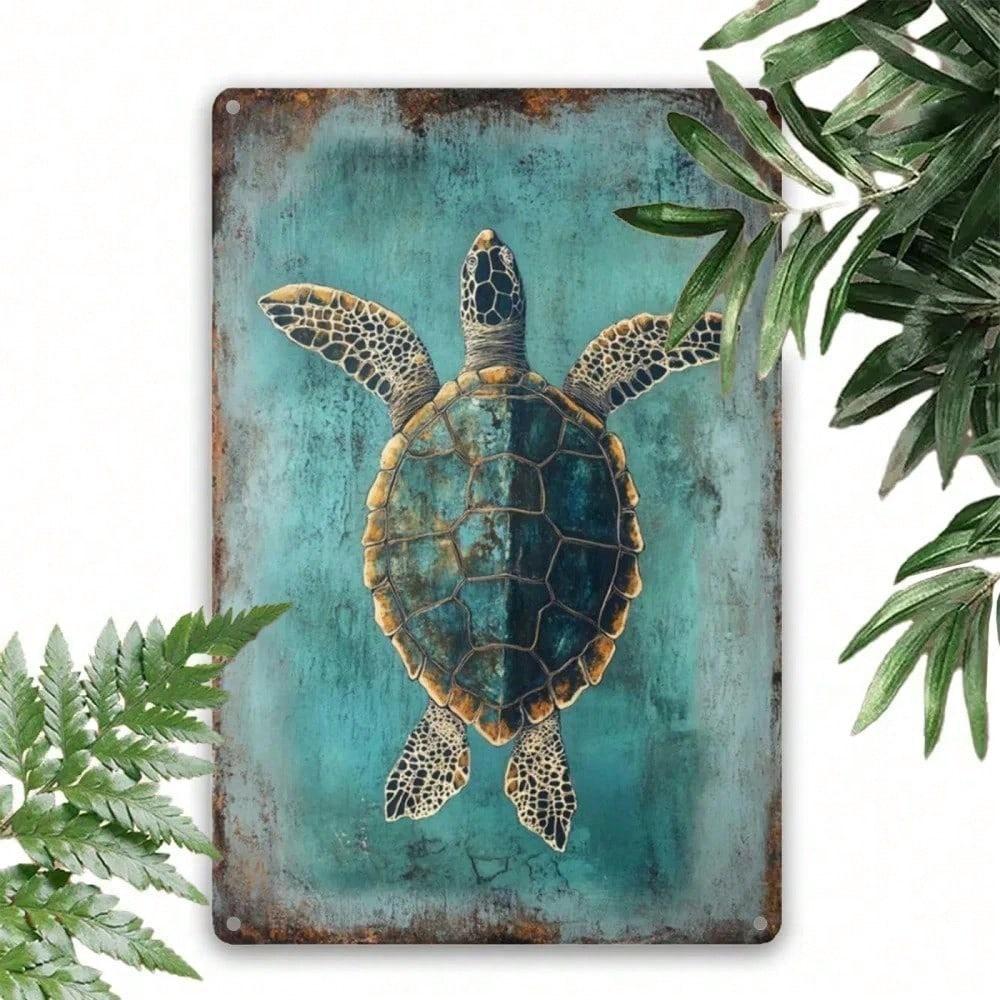 Vintage Metal Poster Sea Turtle Wall Art Beach Home Decor