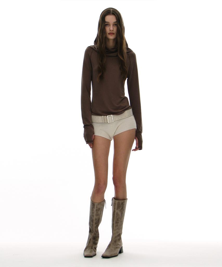PARTIMENTO WOMEN 3-Way Cowl Neck Long Sleeve Tee_Brown