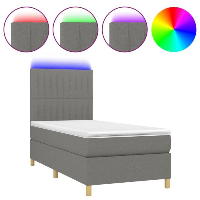 Maison Exclusive - Sommier à lattes de lit et matelas et LED Gris foncé 90x200 cm
