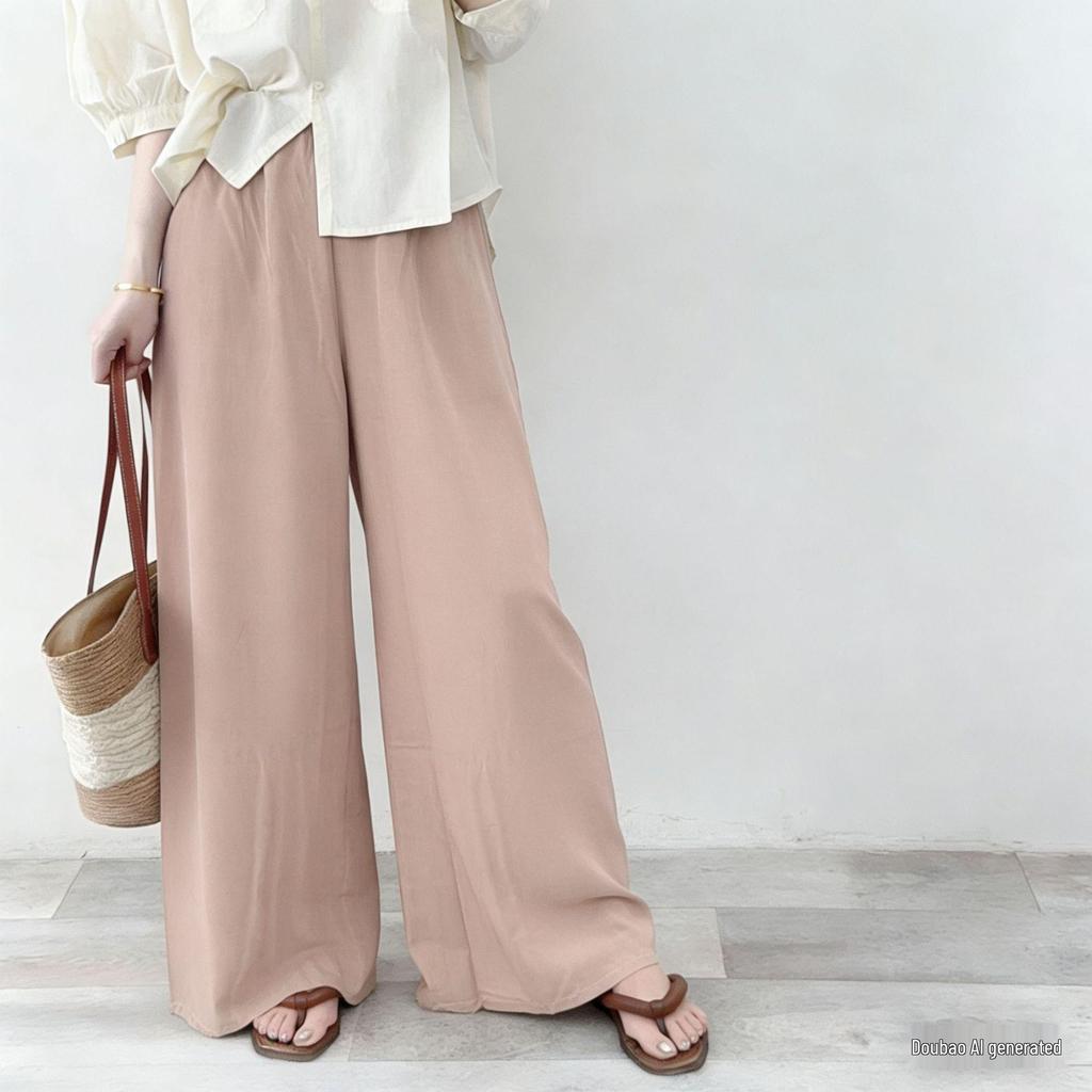Three Sizes Women's Cotton Silk Wide-Leg Rayon Pants - Spring/Summer Breathable, Plus Size Casual Home Sleepwear