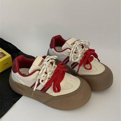 2025 New Cute Little White Shoes Show Small Feet Thick Baseplate Shoes Design Shoes Round Head Bread Shoes Women's Casual Shoes