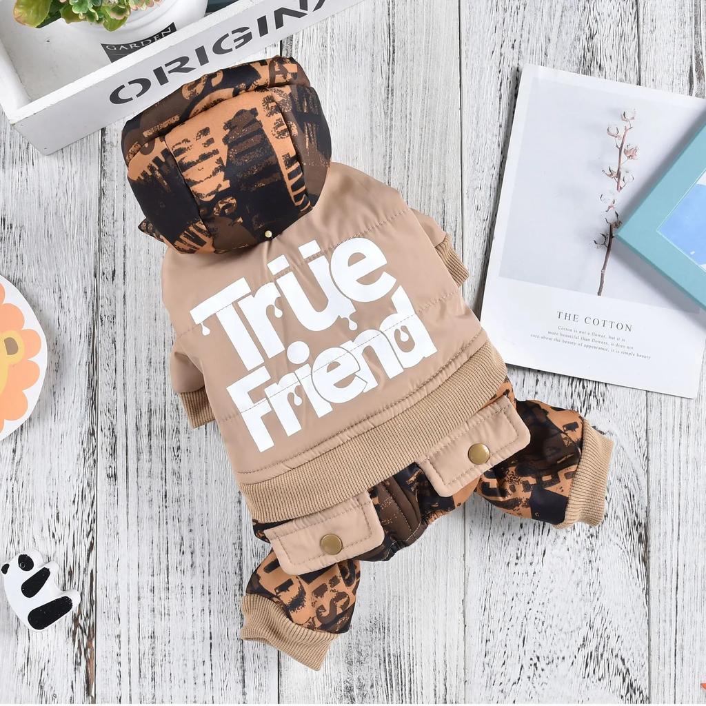 Parkas für vierbeinige Hunde mit Kapuze, warm, bedruckt, für vierbeinige Hunde, winddicht, für den Außenbereich, Overall, Kleidung für kleine Hunde, Welpenkleidung