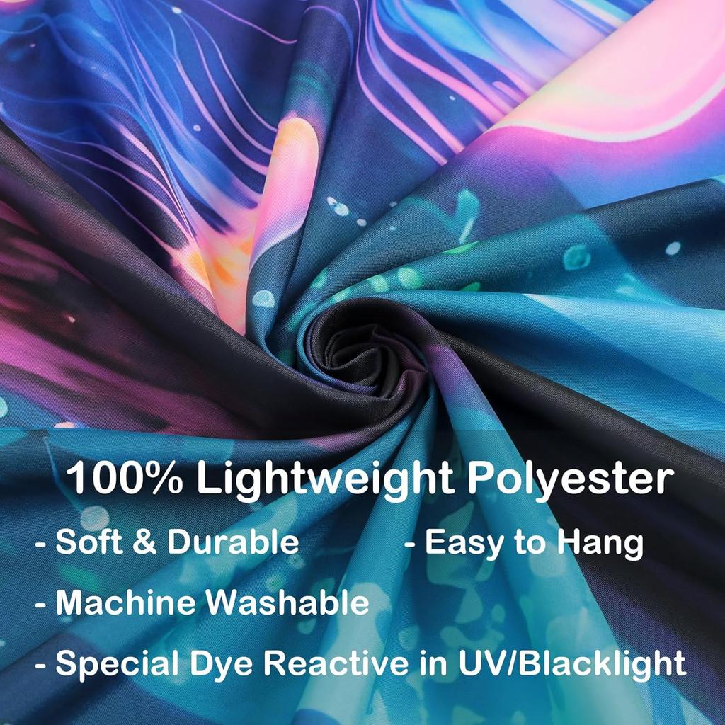 Manicer Blacklight Jellyfish Forest Tapestry – UV Reactive Fantasy Underwater Jellyfish In Enchanted Forest, Glow In the Dark Neon Nature Art Wall