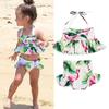 Charmantes 2-teiliges Mädchen-Bikini-Set mit Rüschen und Blumenmuster, mit entzückendem Flamingo-Design