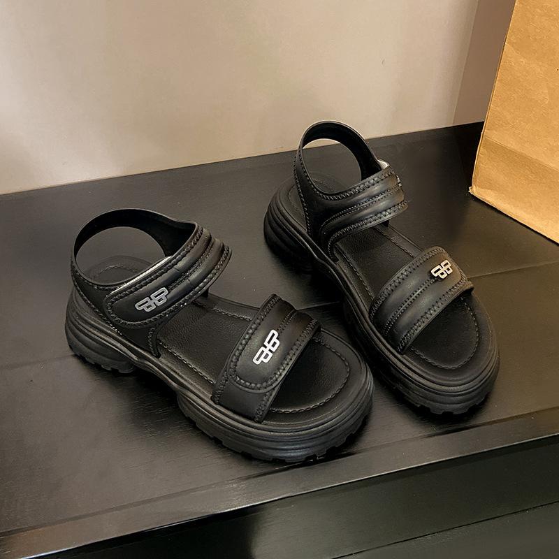 Strandsandalen Damen Sommer Neu Klettverschluss Muffinsohle Strandschuhe Mode Plateau Lässig Student Coole Hausschuhe