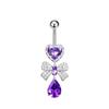 1Pcs Purple Zircon Dangle Belly Button Rings Stainless Steel Heart Butterfly Navel Piercing Long Drop Pendant Belly Ring Jewelry