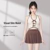 Two-Piece Halter Neck Slimming Swimsuit: Conservative Split Skirt Design for Women