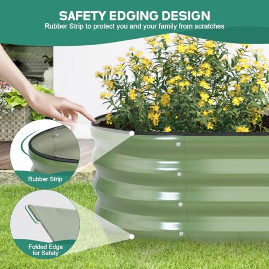 Galvanized Raised Garden Bed 4×2×1ft 2 Packs Planter for Gardening Oval Metal Box with Safety Edging and Gloves for Vegetables