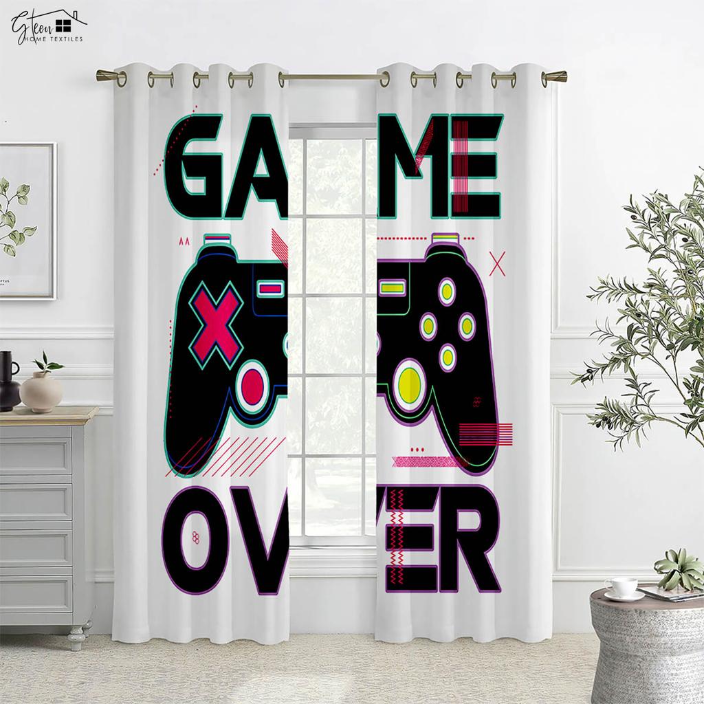 Cool Game Controller Printed Curtains Suitable For Children's Room Bedroom Game Room E-Sports Room Decorative Curtains 2 Pieces
