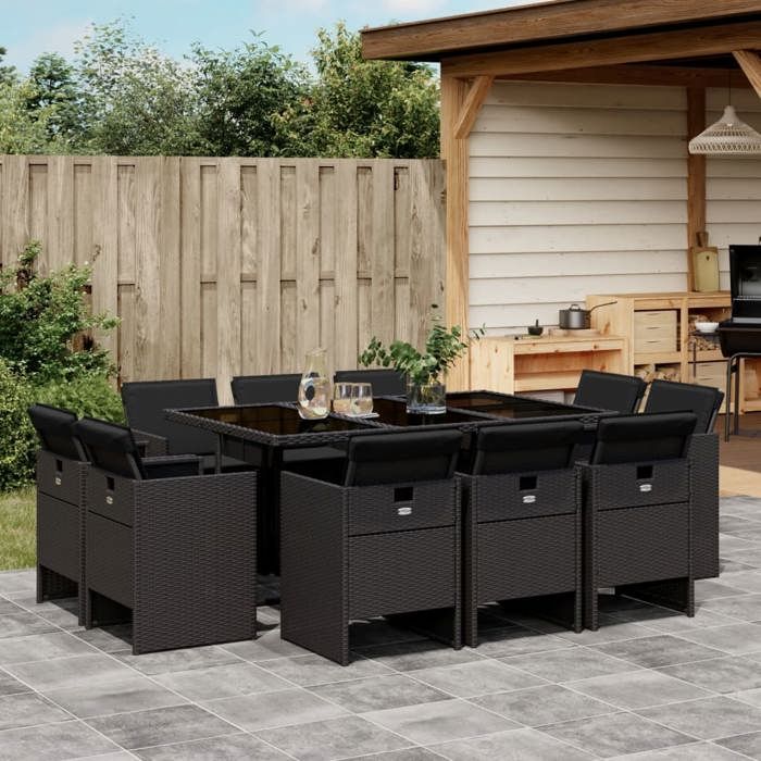 VidaXL 11-Piece Garden Dining Set with Cushions, Table and Folding Back Chairs, Outdoor Patio Furniture 3210667