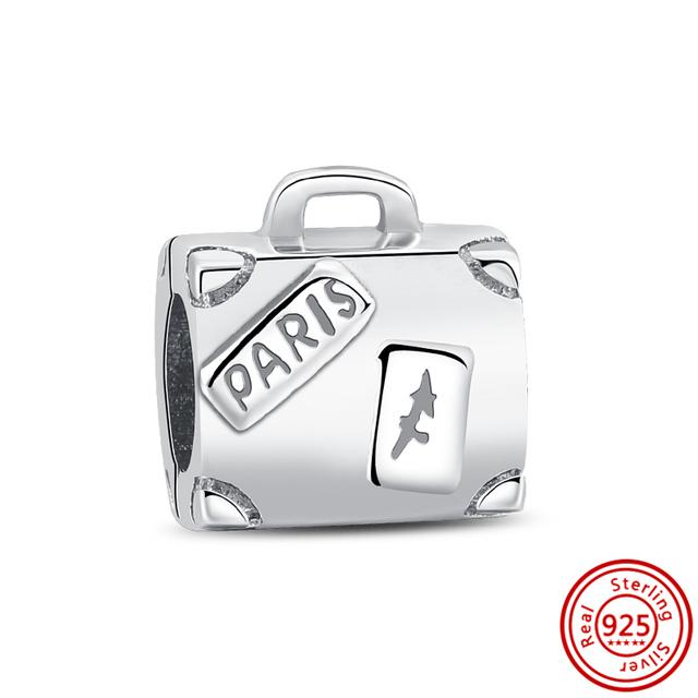925 srebro torba na zakupy bagażowe walizka miłość podróż słodkie koraliki Fit Charms bransoletka biżuteria damska