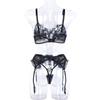 Lace Mesh Embroidery  Lingerie Gathering Straps Three Piece Set Shaping Body Underwear