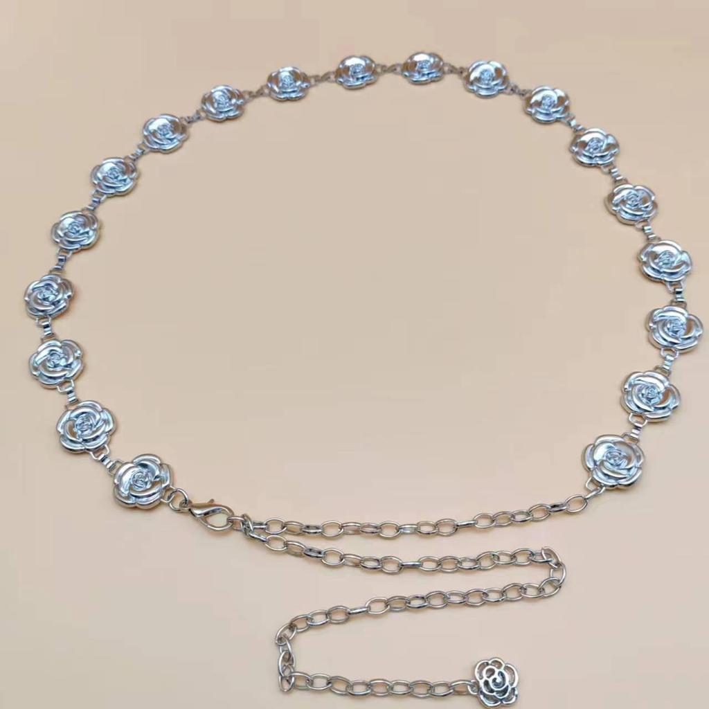 European & American Fashion Women's Metal Chain Waist Belt with Inlaid Pendant