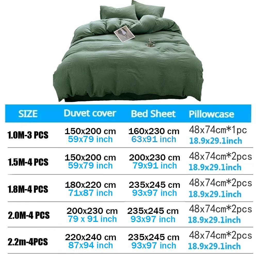 Washed Cotton Bed Linen Bedding Set 3/4 Pieces Bed Sheets Set Solid Color Comforter Cover Couple Queen King Size Bed Quilt Cover