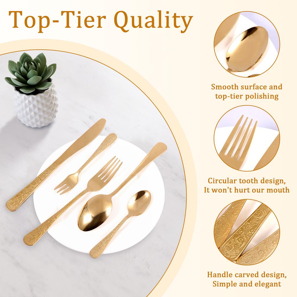 20pcs Stainless Steel Silverware Set Vintage Carved Flatware Cutlery Set Knife/Fork/Spoon Embossed Cutlery Kitchen Utensils