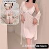 Spring and Summer Sexy Nightdress Lace Temptation V-neck Gathering Ice Silk Suspender Nightdress Backless Chest Pad Suspender Nightdress Set