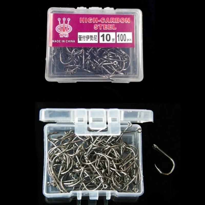 100pc/lot Fishing Hooks Double Bait Holder Barbed Fishhooks Long Shank Carbon Steel Sharp Fishhook Beach and Live Bait Fishhooks