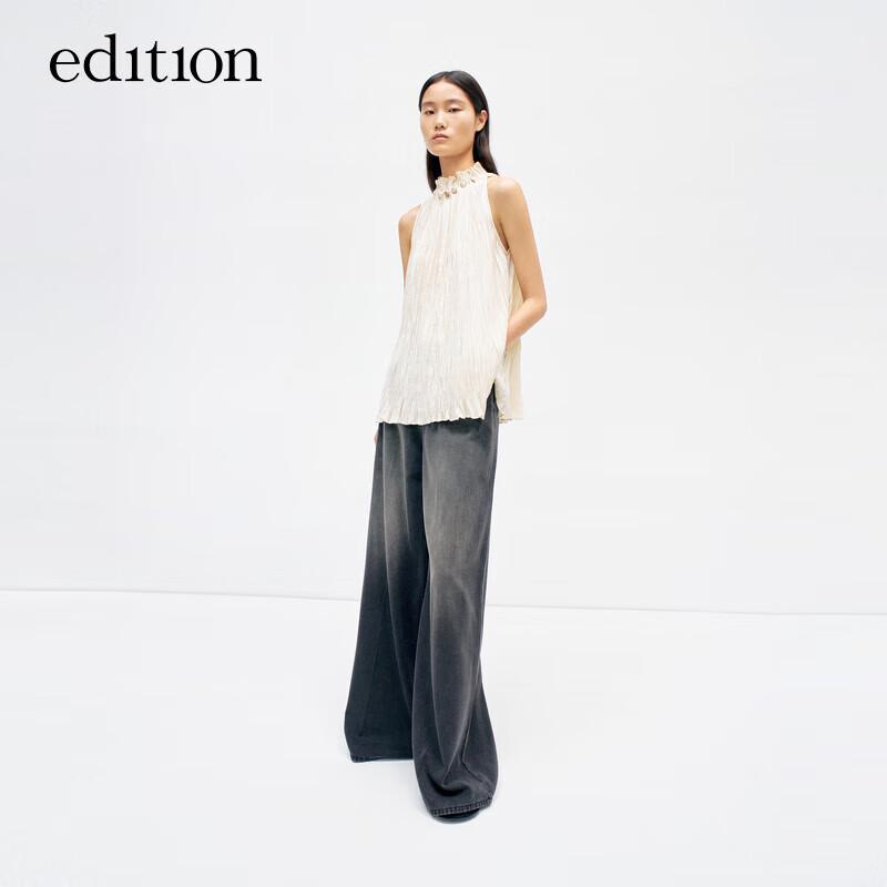 

Edition Women s Beaded Halter Neck Pleated Sleeveless Top S