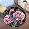 Pink Peony Flowers Butterfly Black Background Round Rug Crystal Velvet Floral Carpet Living Room Bedroom Decor