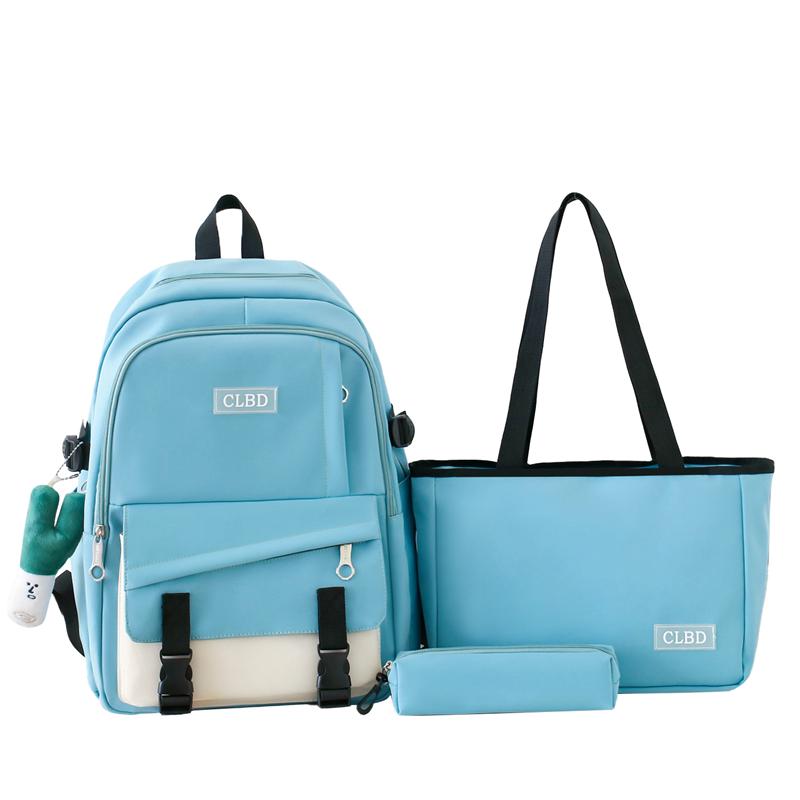 Three-Piece Backpack Set College Style Women Colored Block Large Capacity Backpack Student Schoolbag with Lunch Bag Pen Bag