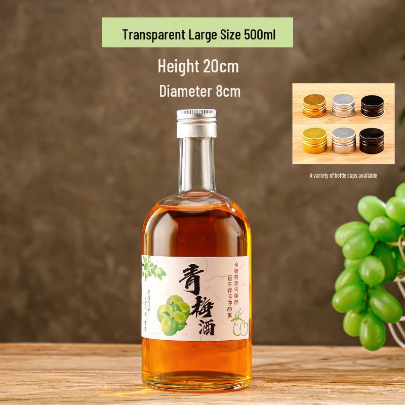 500ml Meijian Frosted Glass Green Plum Wine Bottle with Cap