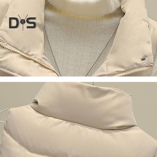 Women Fall Winter Vest Coat Thickened Padded Solid Color Sleeveless Cardigan Zipper Closure Stand Collar Pockets Windproof Warm Women Plus Size