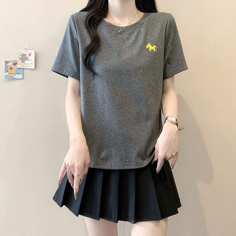 2026 Summer Plus Size Women's Casual Cartoon Pony Shiny Short-Sleeve Top